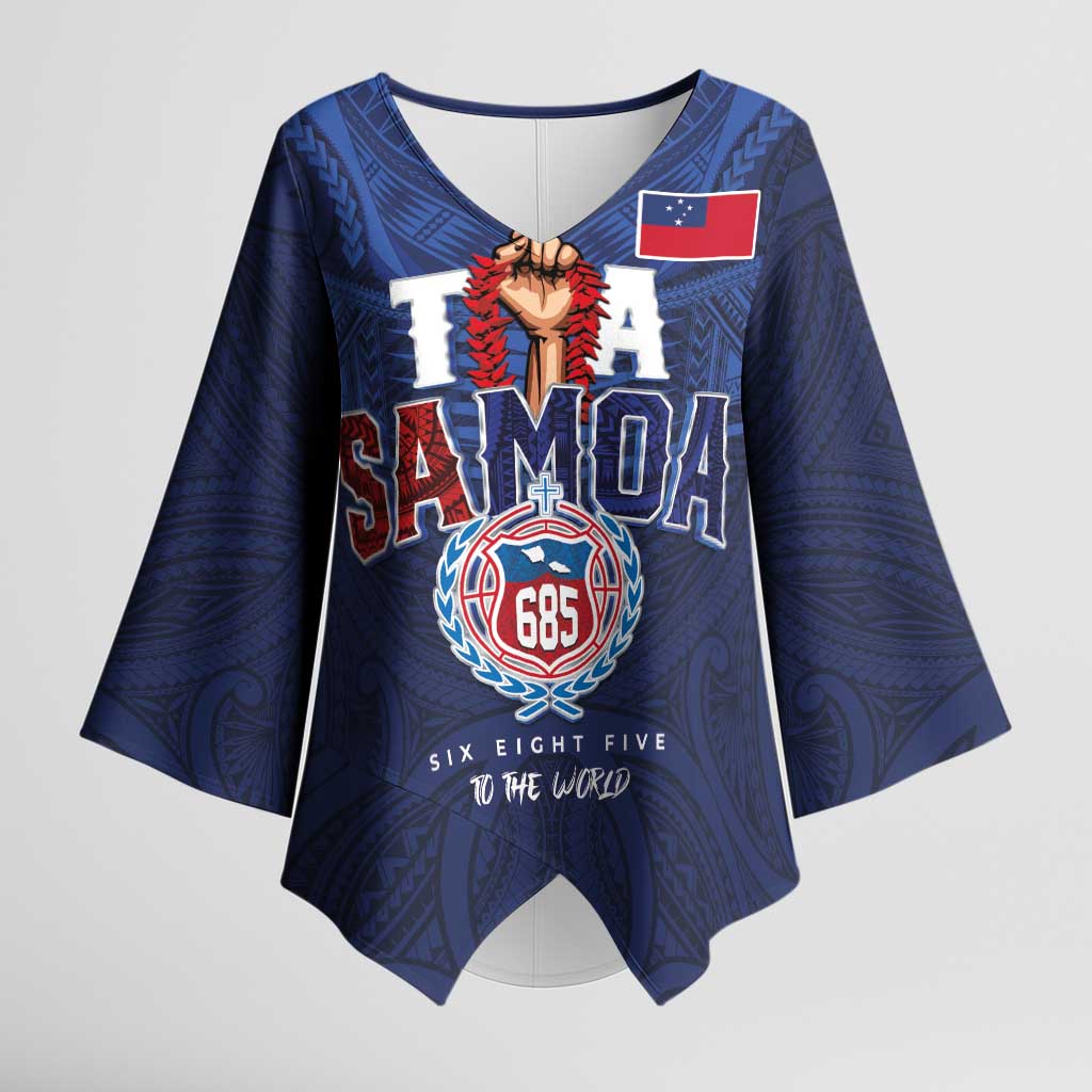 Custom Rugby Toa Samoa Kimono Sleeve Blouse Champions Six Eight Five LT03 Female Blue - Polynesian Pride