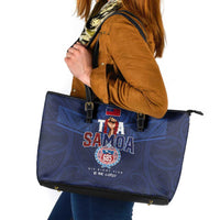 Rugby Toa Samoa Leather Tote Bag Champions Six Eight Five LT03 Blue - Polynesian Pride