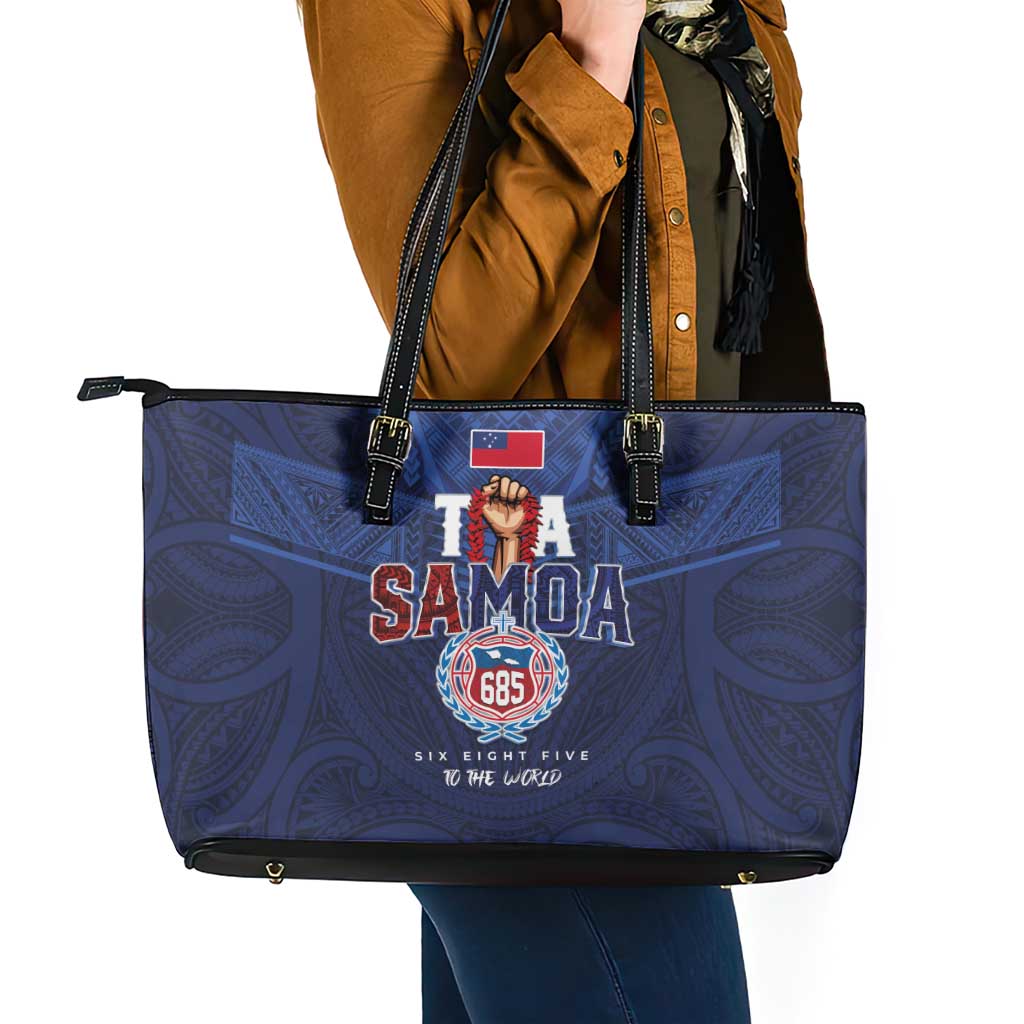 Rugby Toa Samoa Leather Tote Bag Champions Six Eight Five LT03 - Polynesian Pride