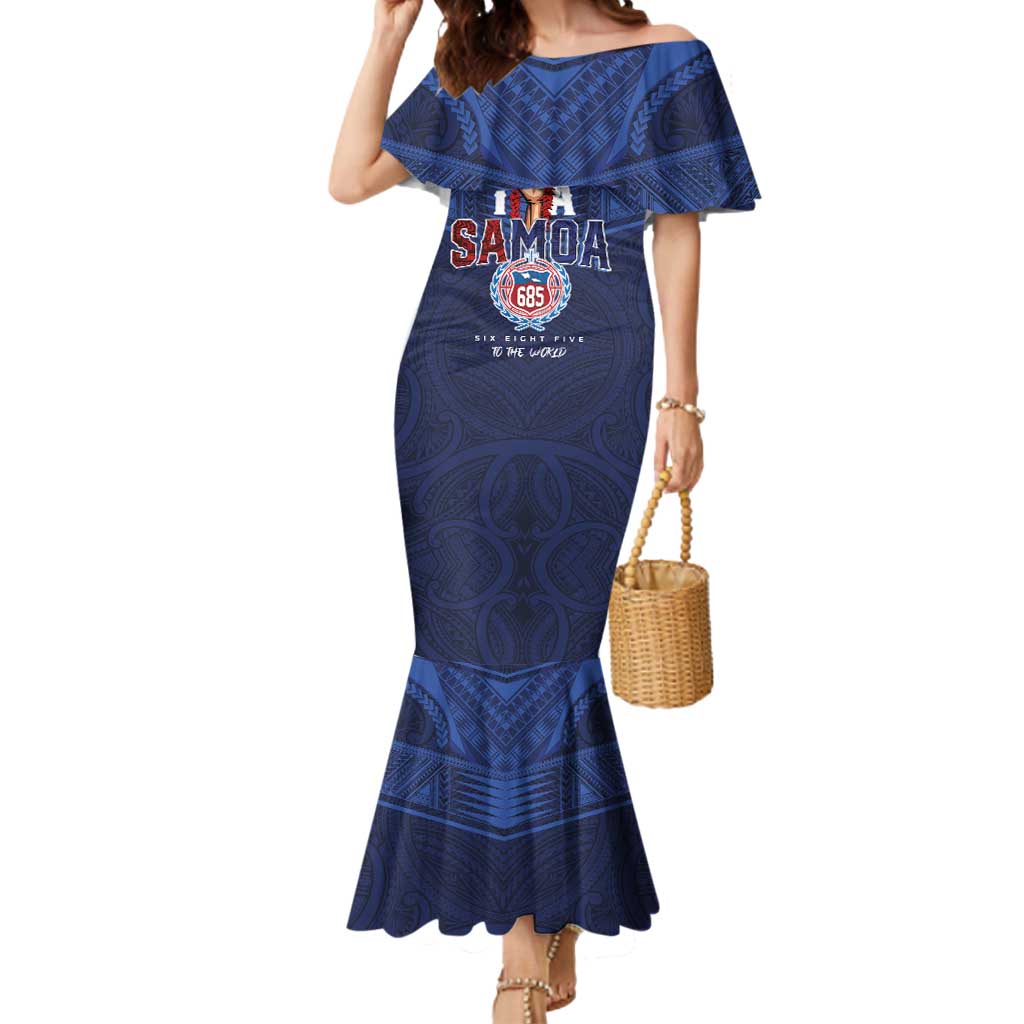 Custom Rugby Toa Samoa Mermaid Dress Champions Six Eight Five LT03 Women Blue - Polynesian Pride