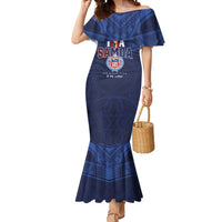 Custom Rugby Toa Samoa Mermaid Dress Champions Six Eight Five LT03 Women Blue - Polynesian Pride