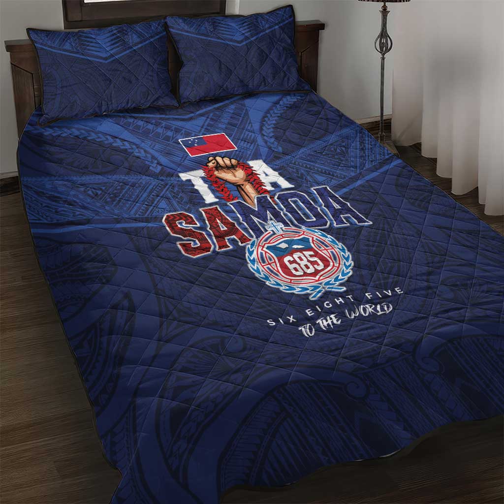 Rugby Toa Samoa Quilt Bed Set Champions Six Eight Five LT03 Blue - Polynesian Pride