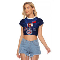 Custom Rugby Toa Samoa Raglan Cropped T Shirt Champions Six Eight Five LT03 Female Blue - Polynesian Pride