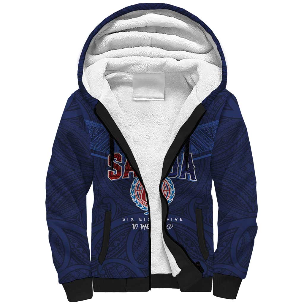 Custom Rugby Toa Samoa Sherpa Hoodie Champions Six Eight Five LT03 Unisex Blue - Polynesian Pride