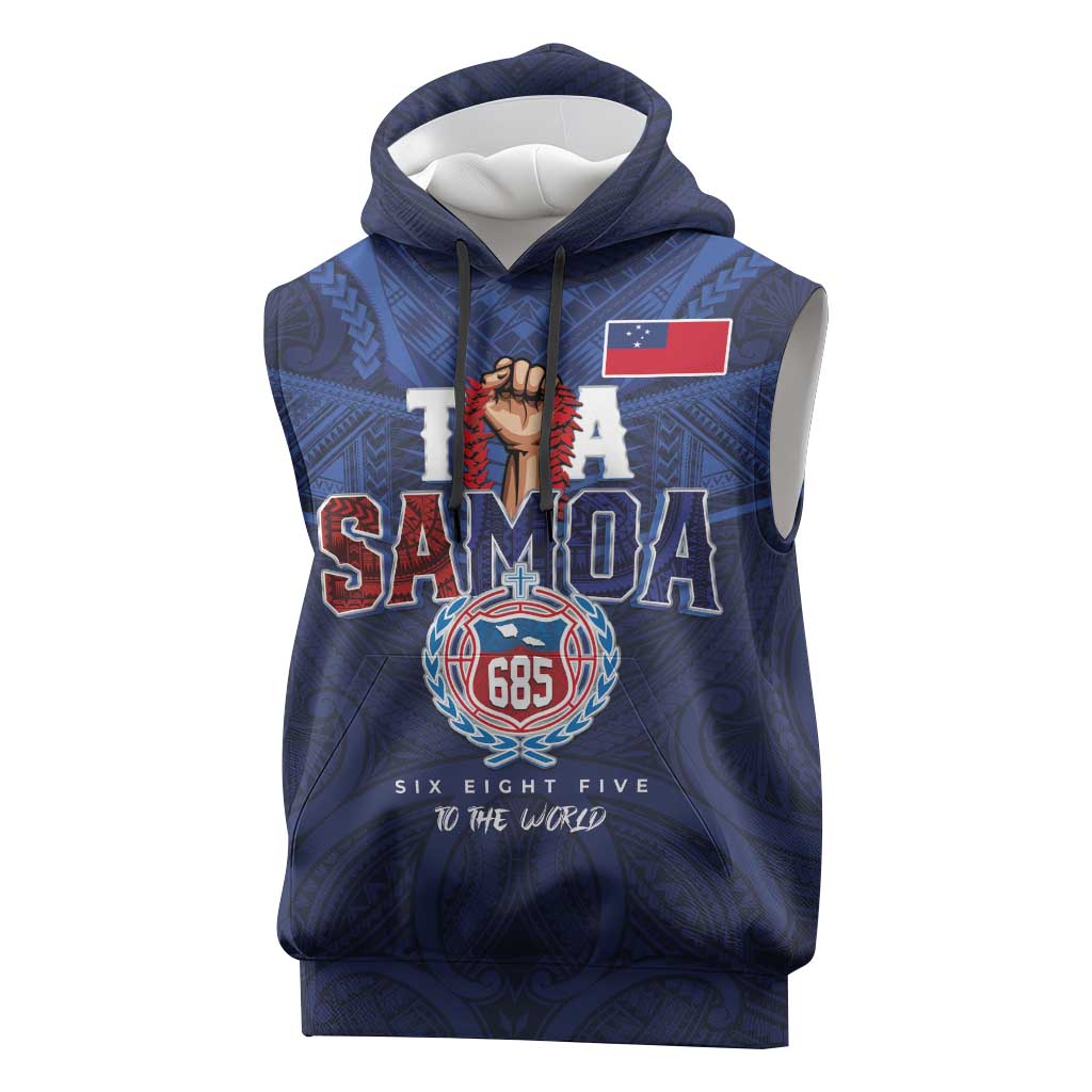 Custom Rugby Toa Samoa Sleeveless Hoodie Champions Six Eight Five LT03 Blue - Polynesian Pride