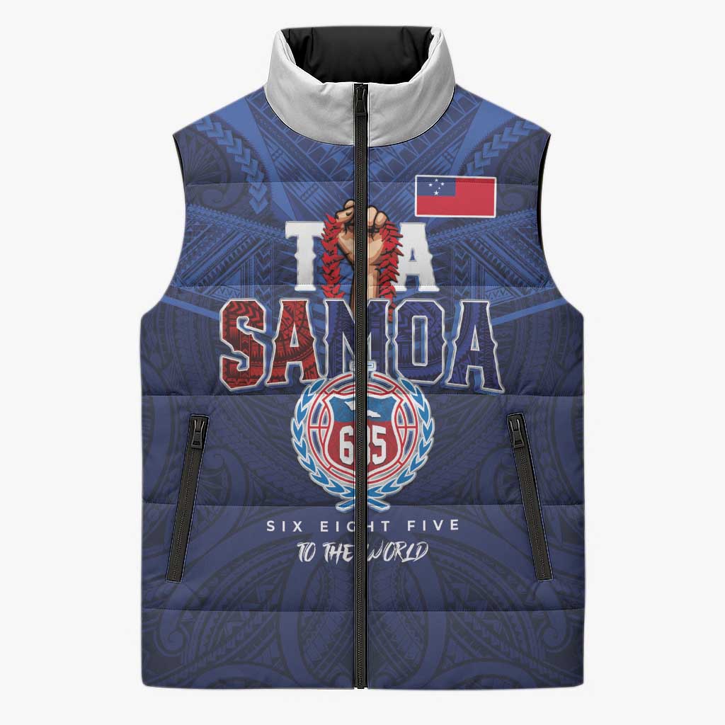 Custom Rugby Toa Samoa Sleeveless Puffer Jacket Champions Six Eight Five LT03 Unisex Blue - Polynesian Pride