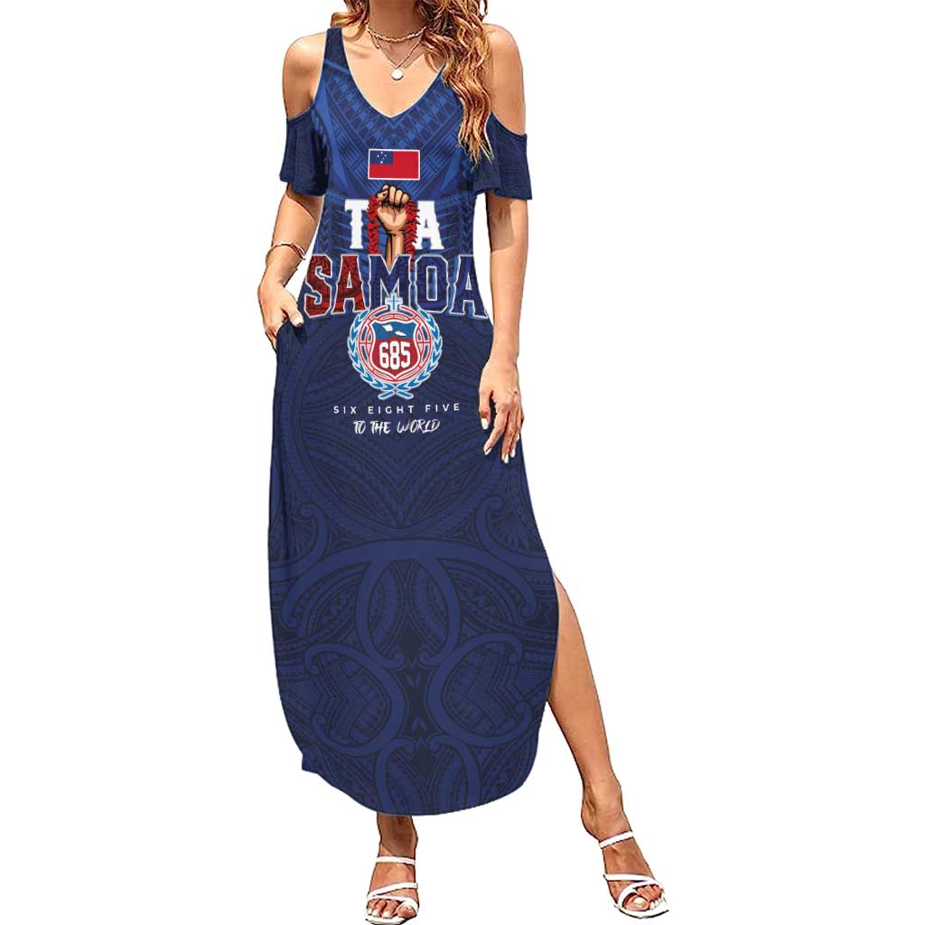 Custom Rugby Toa Samoa Summer Maxi Dress Champions Six Eight Five LT03 Women Blue - Polynesian Pride