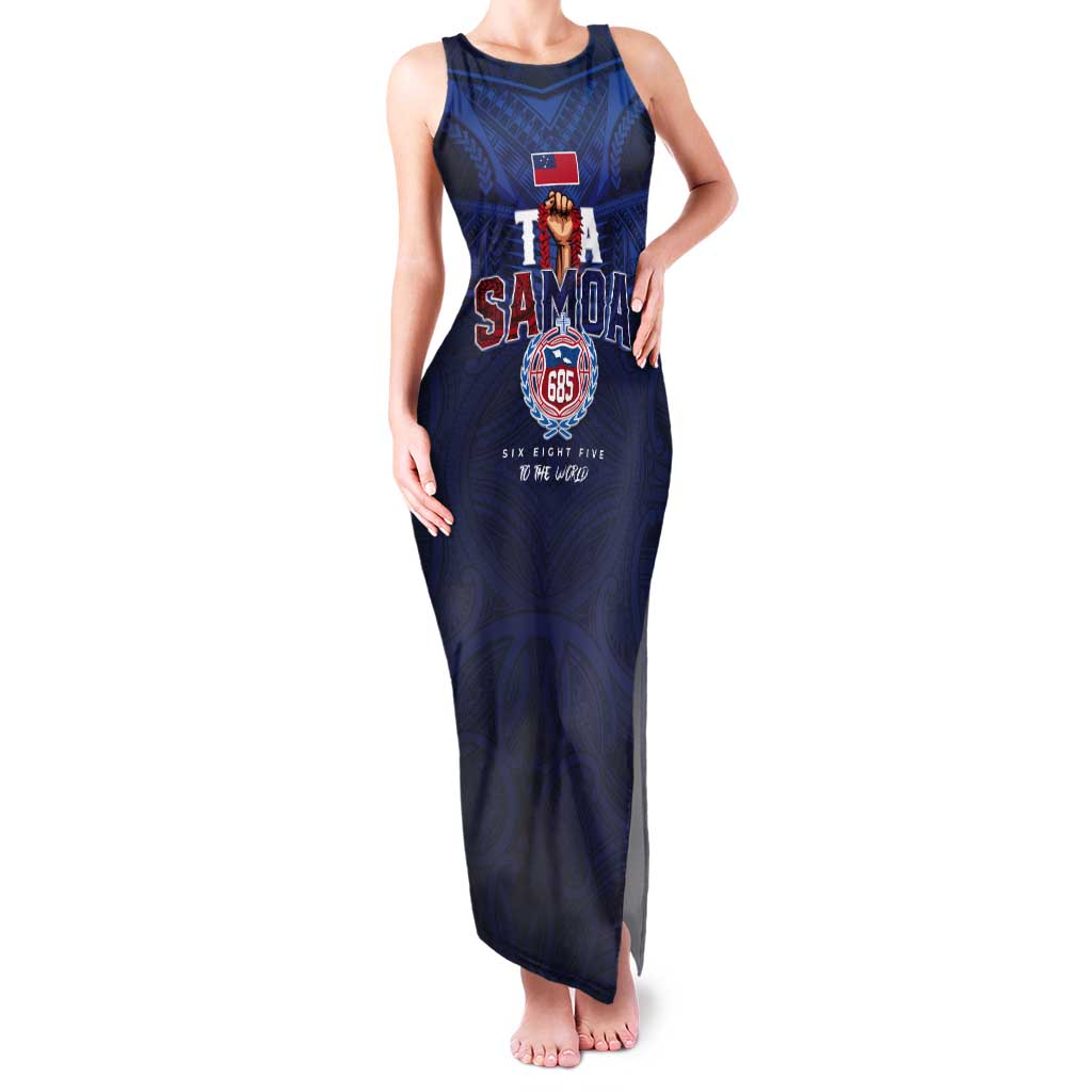 Custom Rugby Toa Samoa Tank Maxi Dress Champions Six Eight Five LT03 Women Blue - Polynesian Pride