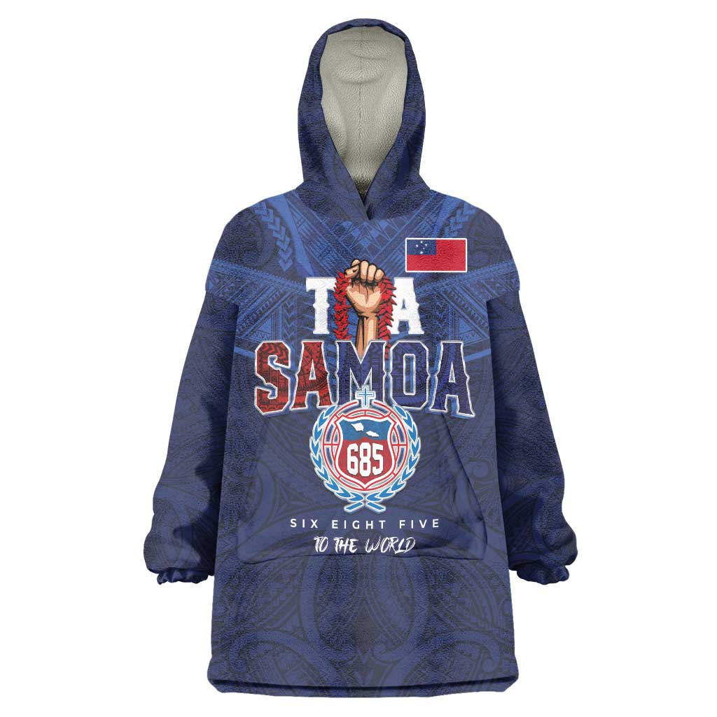 Custom Rugby Toa Samoa Wearable Blanket Hoodie Champions Six Eight Five LT03 One Size Blue - Polynesian Pride