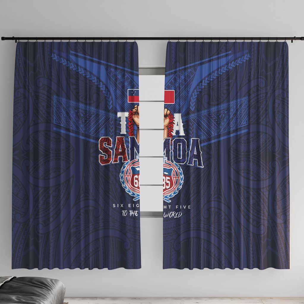 Rugby Toa Samoa Window Curtain Champions Six Eight Five LT03 With Hooks Blue - Polynesian Pride