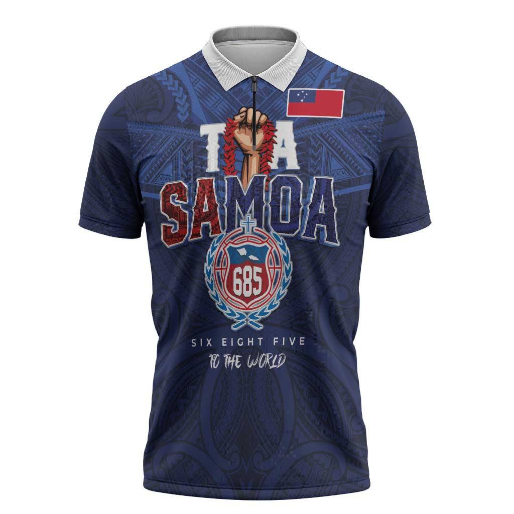 Custom Rugby Toa Samoa Zipper Polo Shirt Champions Six Eight Five LT03 Blue - Polynesian Pride