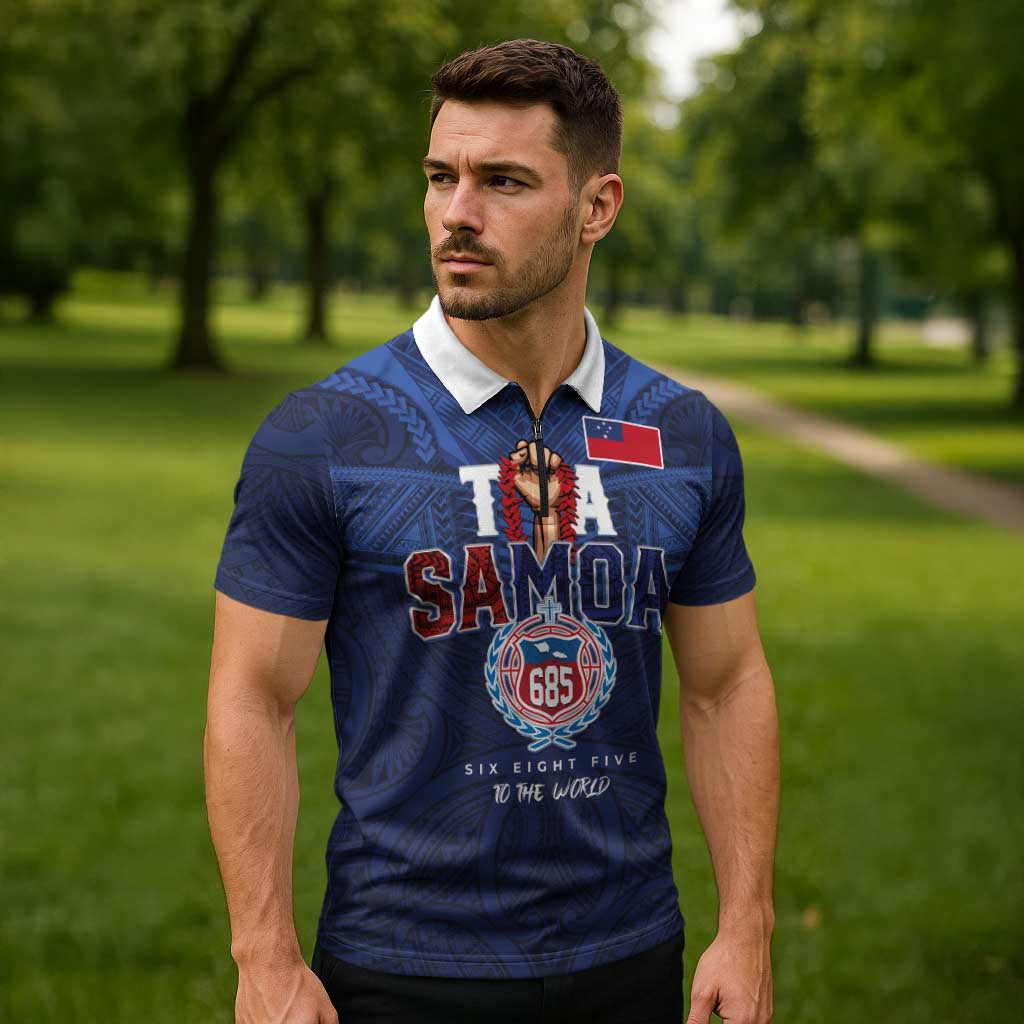 Custom Rugby Toa Samoa Zipper Polo Shirt Champions Six Eight Five LT03 - Polynesian Pride