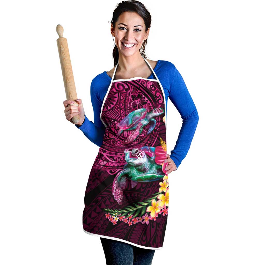 Hawaiian Plumeria and Hibiscus with Turtles Apron Polynesian Art Red Color LT03 - Polynesian Pride