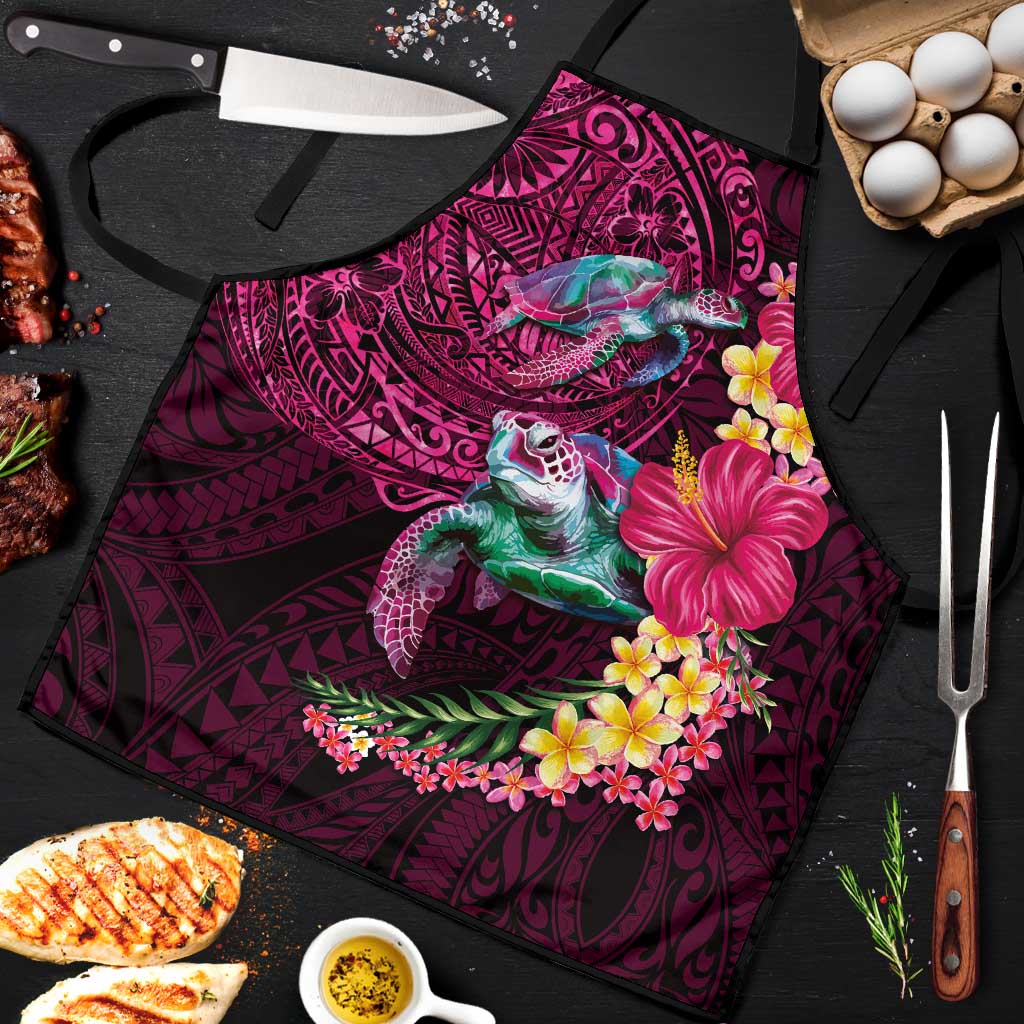 Hawaiian Plumeria and Hibiscus with Turtles Apron Polynesian Art Red Color LT03 Red - Polynesian Pride