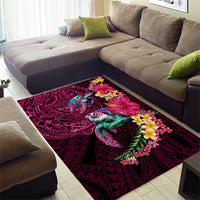 Hawaiian Plumeria and Hibiscus with Turtles Area Rug Polynesian Art Red Color LT03 - Polynesian Pride