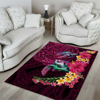 Hawaiian Plumeria and Hibiscus with Turtles Area Rug Polynesian Art Red Color LT03 - Polynesian Pride