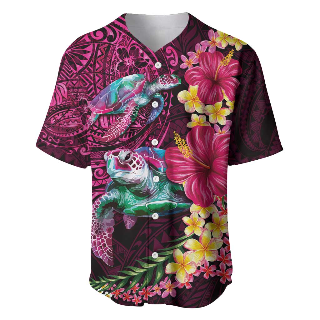 Hawaiian Plumeria and Hibiscus with Turtles Baseball Jersey Polynesian Art Red Color LT03 Red - Polynesian Pride
