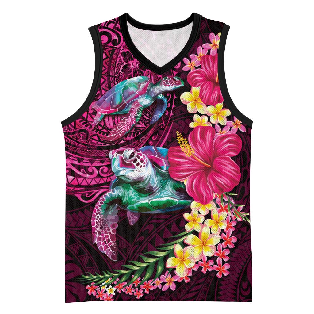 Hawaiian Plumeria and Hibiscus with Turtles Basketball Jersey Polynesian Art Red Color LT03 Unisex Red - Polynesian Pride