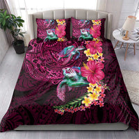 Hawaiian Plumeria and Hibiscus with Turtles Bedding Set Polynesian Art Red Color LT03 - Polynesian Pride
