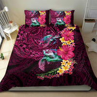 Hawaiian Plumeria and Hibiscus with Turtles Bedding Set Polynesian Art Red Color LT03 - Polynesian Pride