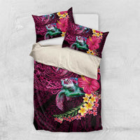 Hawaiian Plumeria and Hibiscus with Turtles Bedding Set Polynesian Art Red Color LT03 US Twin 172cm x 218cm Red - Polynesian Pride
