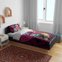 Hawaiian Plumeria and Hibiscus with Turtles Bedding Set Polynesian Art Red Color LT03 - Polynesian Pride