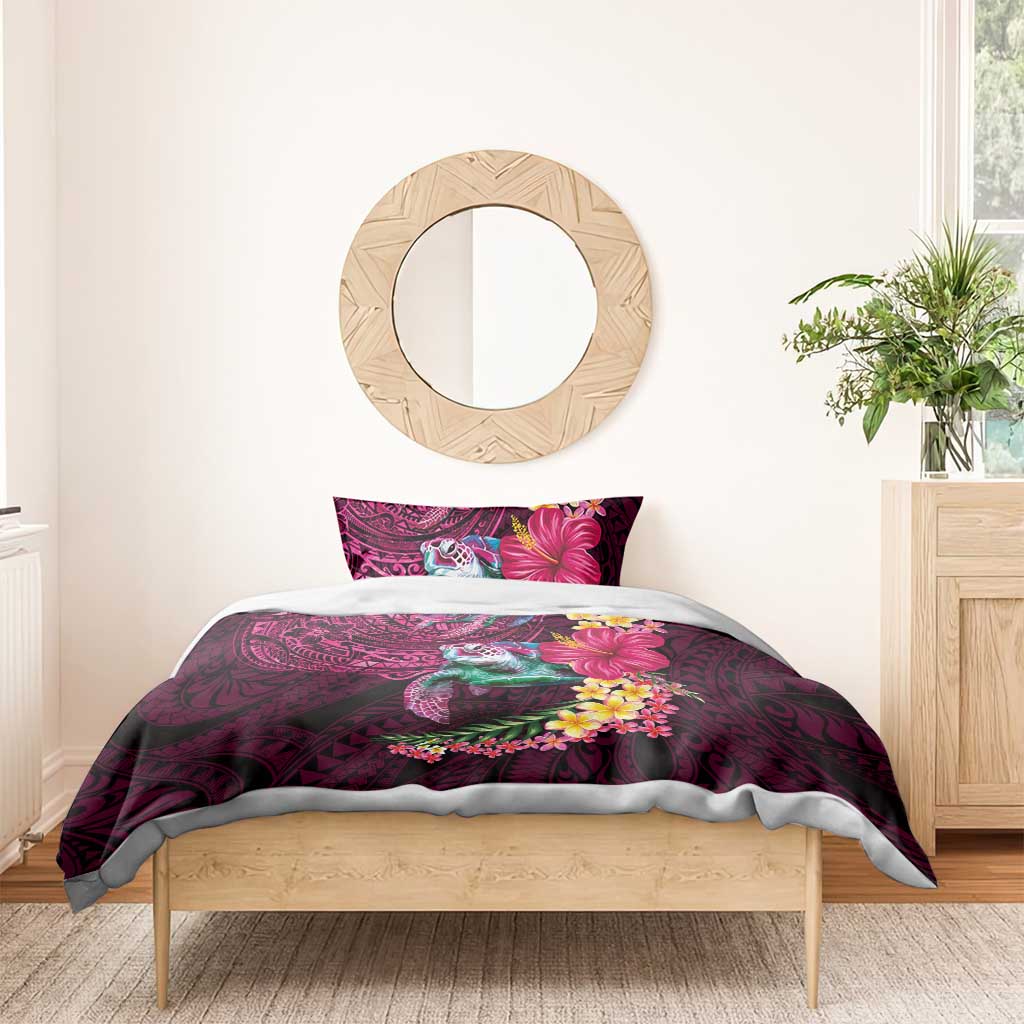 Hawaiian Plumeria and Hibiscus with Turtles Bedding Set Polynesian Art Red Color LT03 - Polynesian Pride