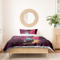 Hawaiian Plumeria and Hibiscus with Turtles Bedding Set Polynesian Art Red Color LT03 - Polynesian Pride