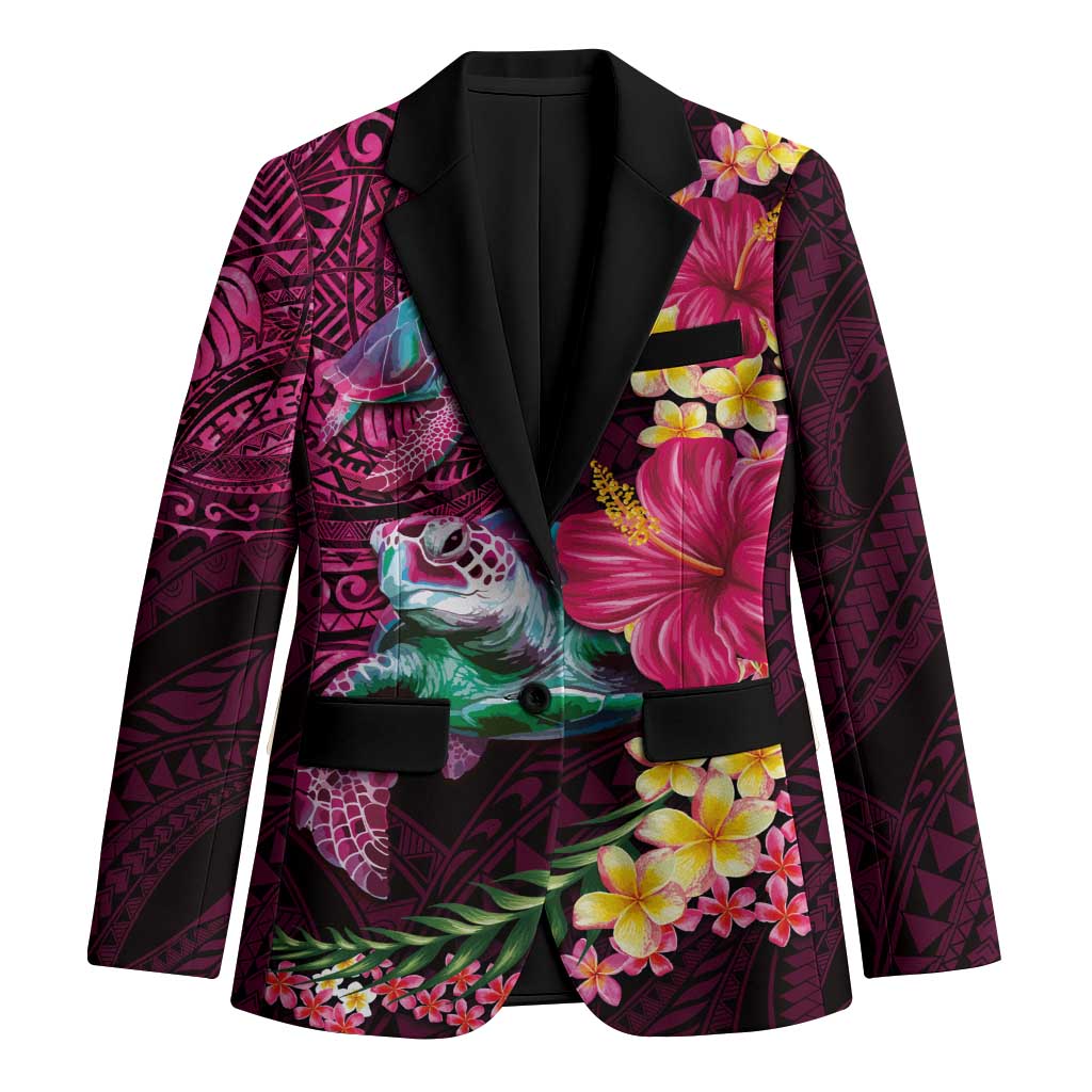 Hawaiian Plumeria and Hibiscus with Turtles Blazer Polynesian Art Red Color LT03 Unisex Red - Polynesian Pride