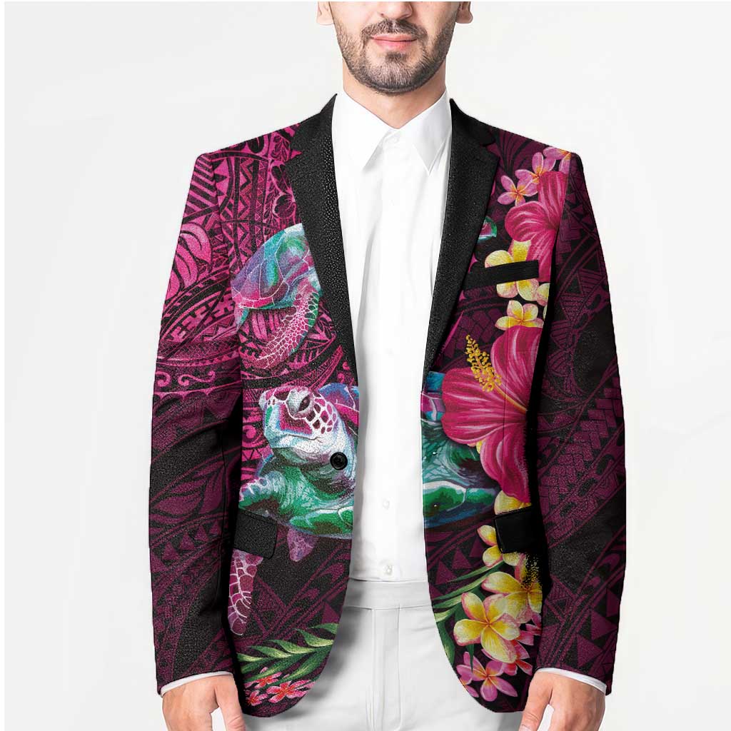 Hawaiian Plumeria and Hibiscus with Turtles Blazer Polynesian Art Red Color LT03 - Polynesian Pride