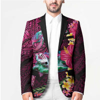 Hawaiian Plumeria and Hibiscus with Turtles Blazer Polynesian Art Red Color LT03 - Polynesian Pride