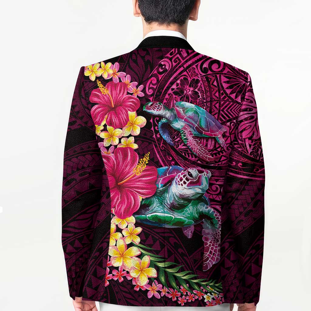 Hawaiian Plumeria and Hibiscus with Turtles Blazer Polynesian Art Red Color LT03 - Polynesian Pride