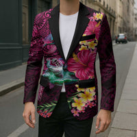 Hawaiian Plumeria and Hibiscus with Turtles Blazer Polynesian Art Red Color LT03 - Polynesian Pride