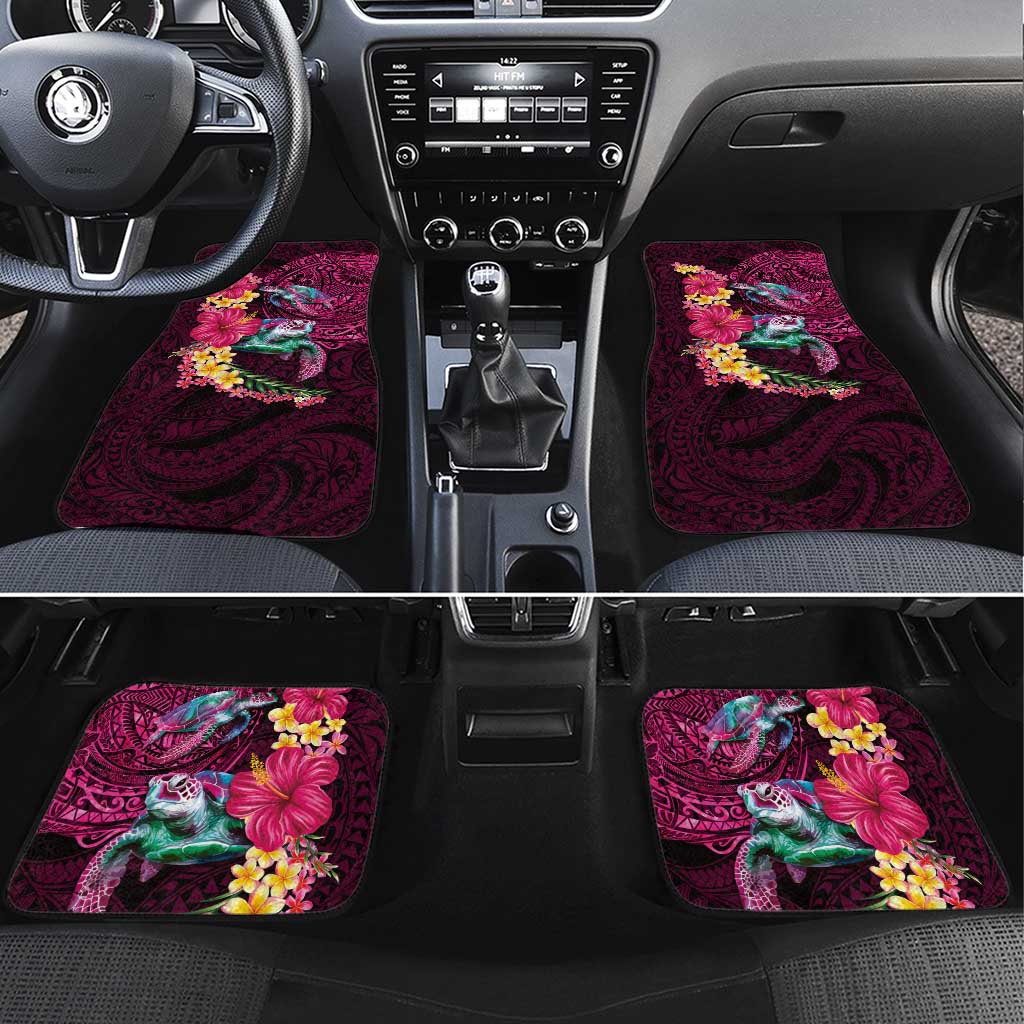 Hawaiian Plumeria and Hibiscus with Turtles Car Mats Polynesian Art Red Color LT03 Set 4pcs Red - Polynesian Pride