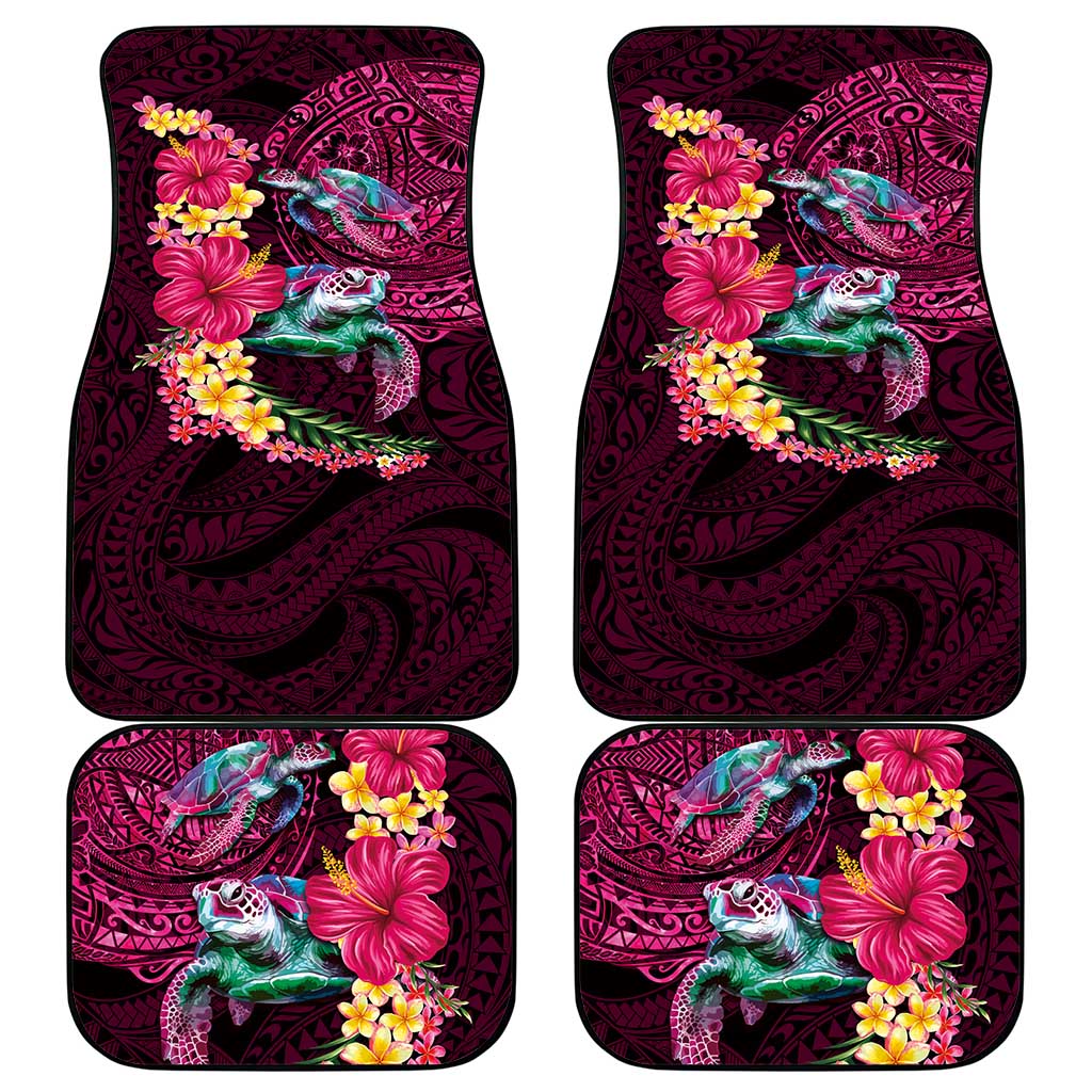Hawaiian Plumeria and Hibiscus with Turtles Car Mats Polynesian Art Red Color LT03 - Polynesian Pride