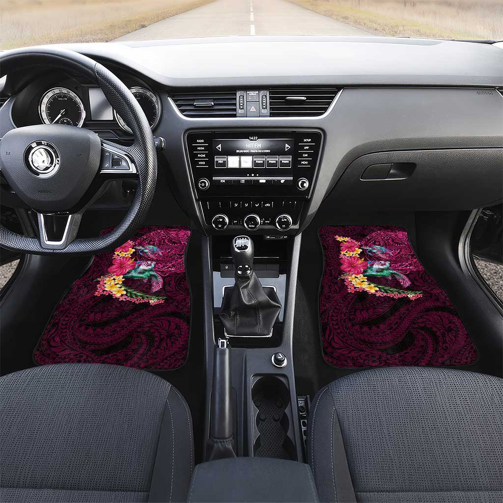Hawaiian Plumeria and Hibiscus with Turtles Car Mats Polynesian Art Red Color LT03 Set 2pcs - Front Red - Polynesian Pride