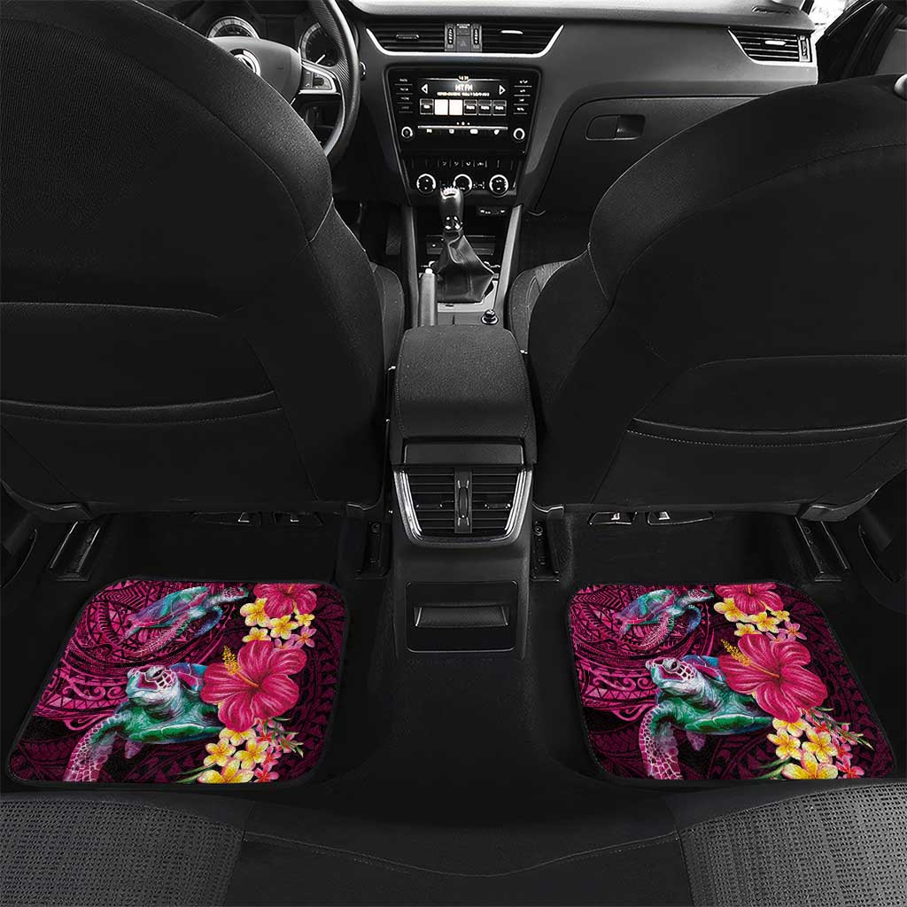 Hawaiian Plumeria and Hibiscus with Turtles Car Mats Polynesian Art Red Color LT03 Set 2pcs - Back Red - Polynesian Pride