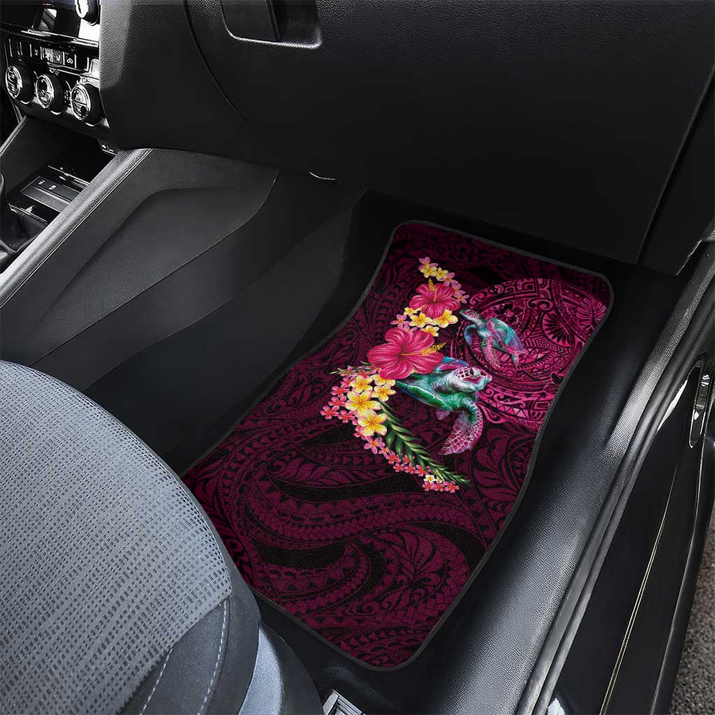 Hawaiian Plumeria and Hibiscus with Turtles Car Mats Polynesian Art Red Color LT03 - Polynesian Pride