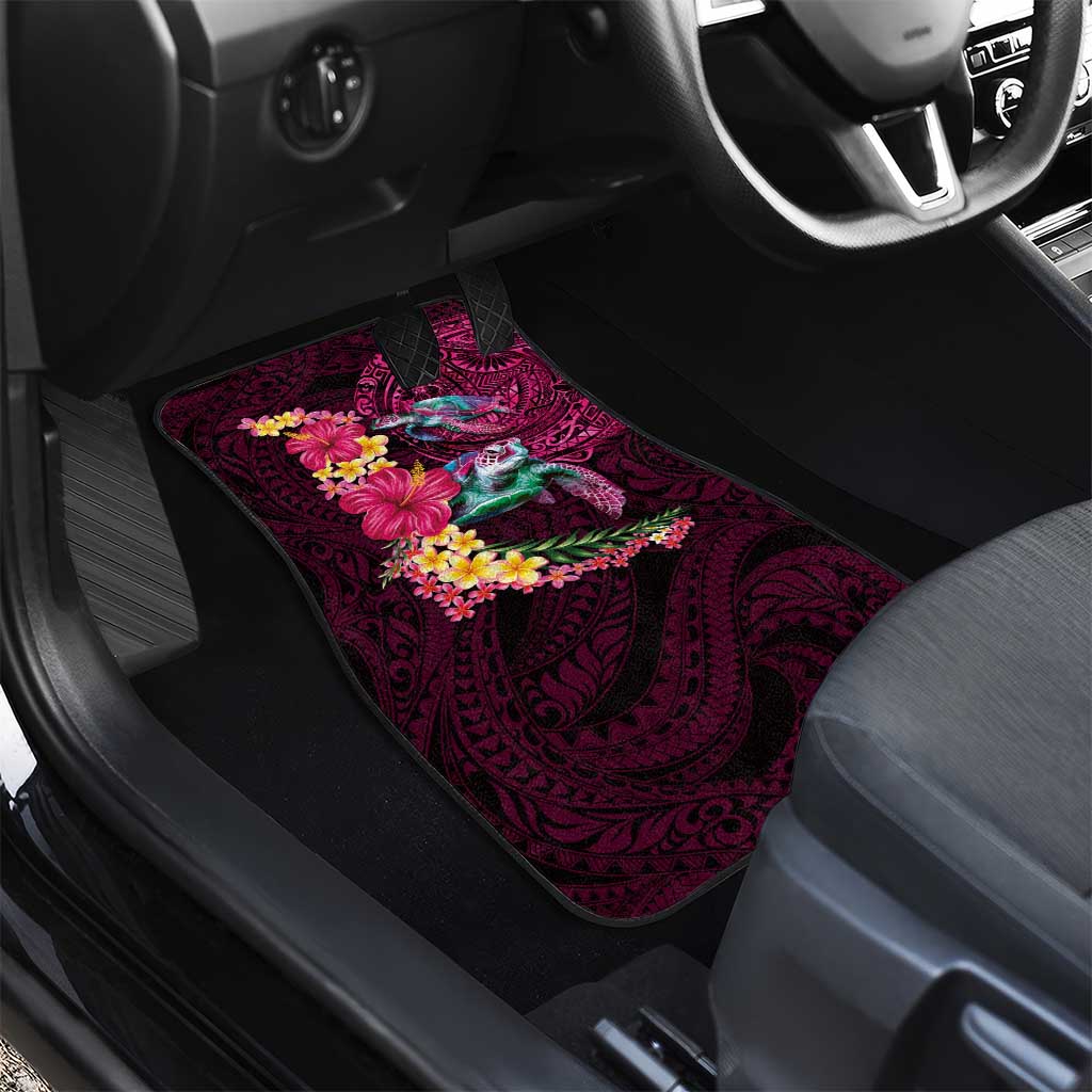 Hawaiian Plumeria and Hibiscus with Turtles Car Mats Polynesian Art Red Color LT03 - Polynesian Pride