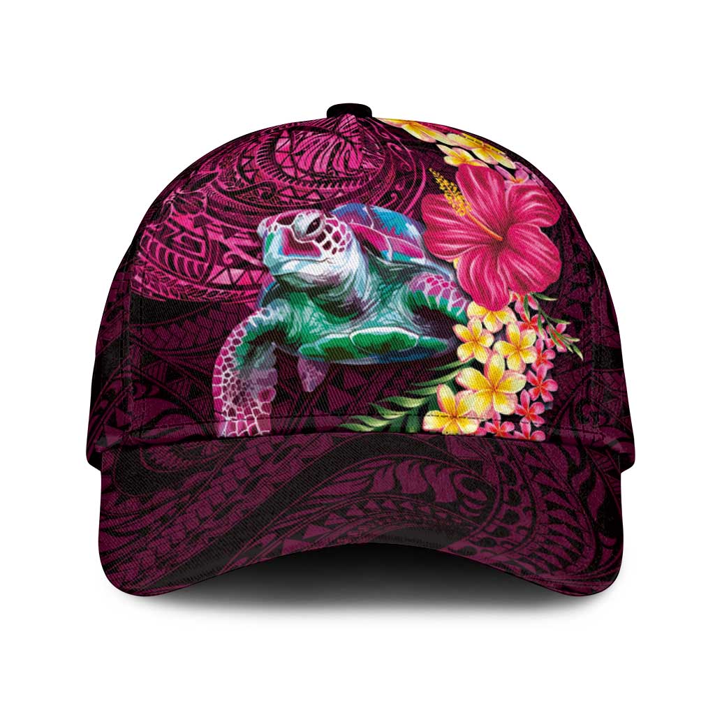 Hawaiian Plumeria and Hibiscus with Turtles Classic Cap Polynesian Art Red Color LT03 Universal Fit Red - Polynesian Pride