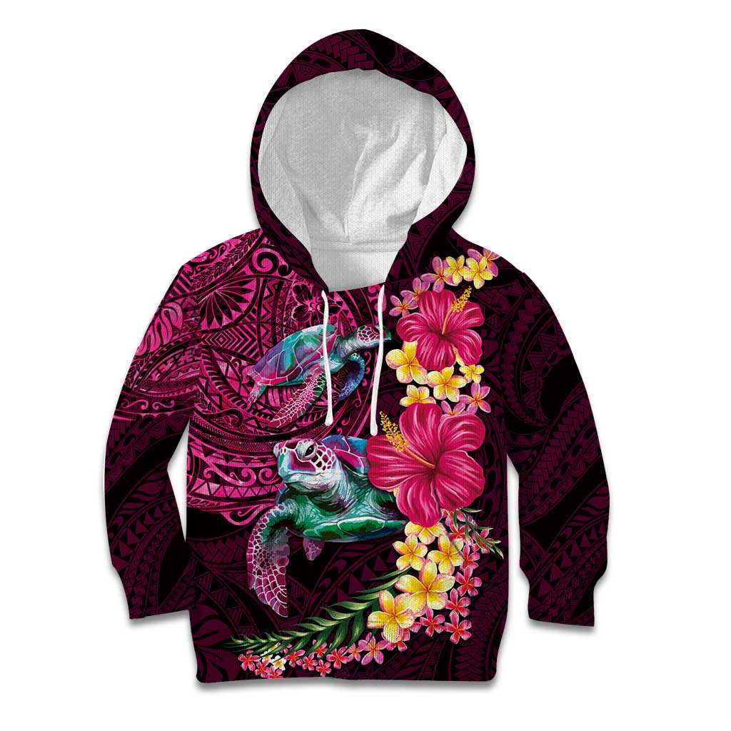 Hawaiian Plumeria and Hibiscus with Turtles Kid Hoodie Polynesian Art Red Color LT03 Hoodie Red - Polynesian Pride