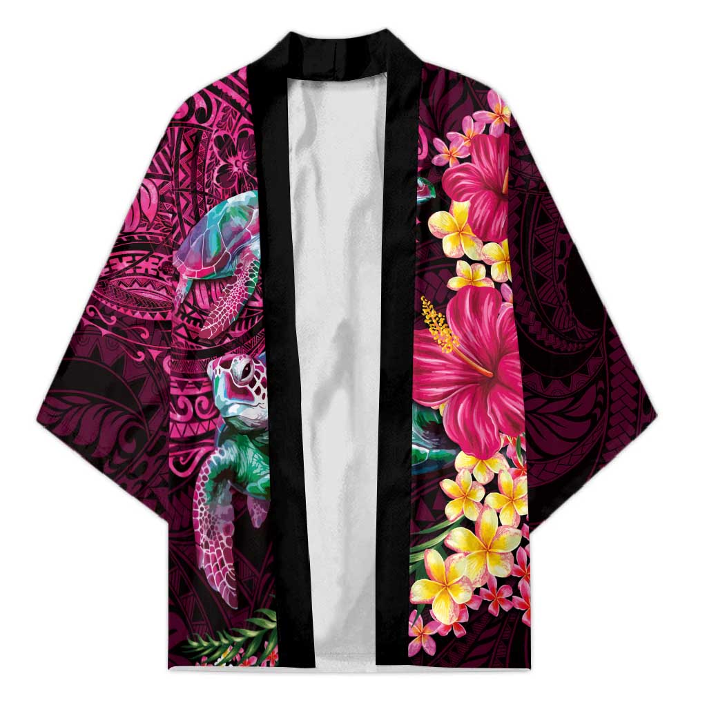 Hawaiian Plumeria and Hibiscus with Turtles Kimono Polynesian Art Red Color LT03 Unisex Red - Polynesian Pride