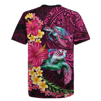 Hawaiian Plumeria and Hibiscus with Turtles Rugby Jersey Polynesian Art Red Color LT03 - Polynesian Pride