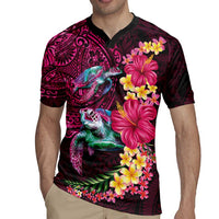 Hawaiian Plumeria and Hibiscus with Turtles Rugby Jersey Polynesian Art Red Color LT03 - Polynesian Pride
