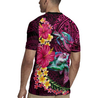 Hawaiian Plumeria and Hibiscus with Turtles Rugby Jersey Polynesian Art Red Color LT03 - Polynesian Pride