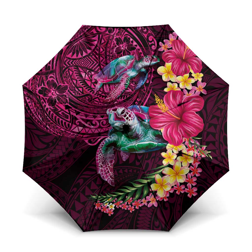 Hawaiian Plumeria and Hibiscus with Turtles Umbrella Polynesian Art Red Color LT03 One Size Folded 11.42 inch Opened Diameter 37.4 inch Red - Polynesian Pride