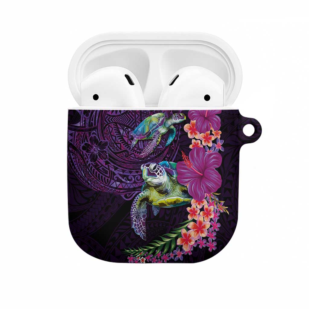 Hawaiian Plumeria and Hibiscus with Turtles AirPods Case Polynesian Art Purple Color LT03 Purple - Polynesian Pride
