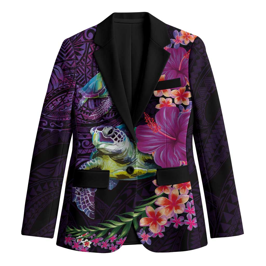 Hawaiian Plumeria and Hibiscus with Turtles Blazer Polynesian Art Purple Color LT03 Unisex Purple - Polynesian Pride