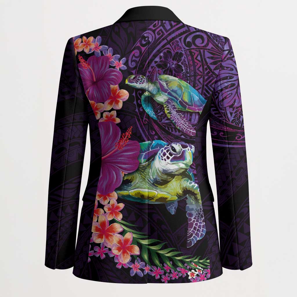 Hawaiian Plumeria and Hibiscus with Turtles Blazer Polynesian Art Purple Color LT03 - Polynesian Pride