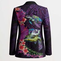 Hawaiian Plumeria and Hibiscus with Turtles Blazer Polynesian Art Purple Color LT03 - Polynesian Pride